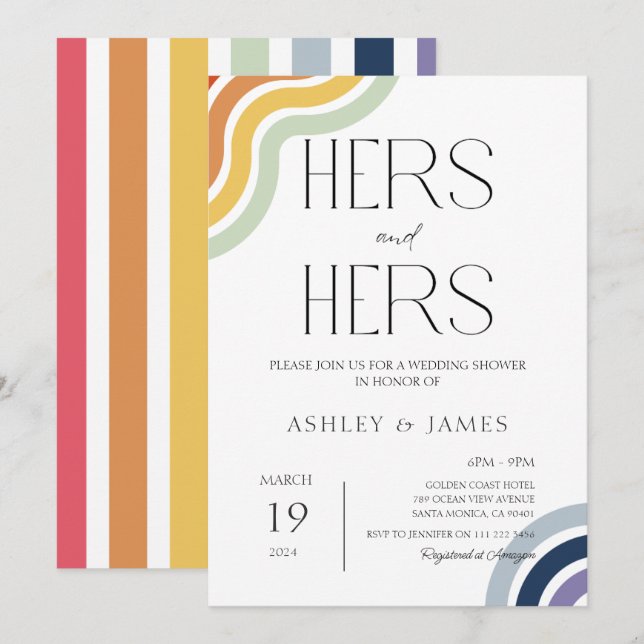 Invitation Couples Mariages gays lesbiennes avec douche (Devant / Derrière)