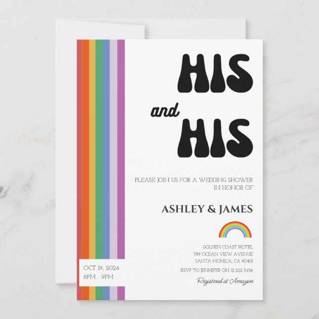 Invitation Couples Mariages gays rétro douche son et son LGBT (Devant)