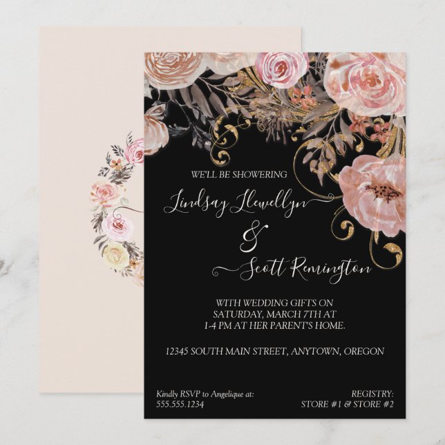 Invitation Couples Rose or à l'automne bouilli Floral Couples (Devant / Derrière)