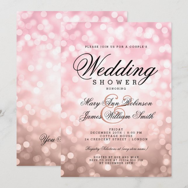 Invitation Couples Rose Wedding shower Clush Pink Lumières (Devant / Derrière)