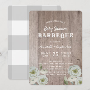 Invitation Couples Roses BBQ et Baby shower de bois Invitatio
