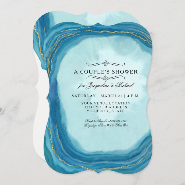 Invitation Couples Show Simple Geode Blue Typography (Devant / Derrière)