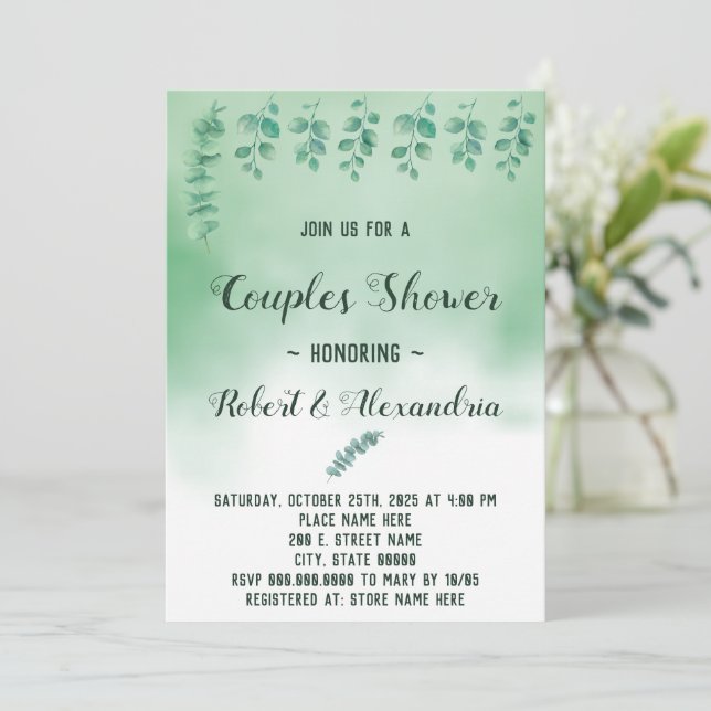 Invitation Couples Verdure Wedding shower Eucalyptus (Debout devant)