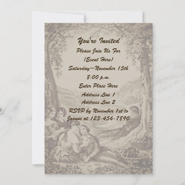 Invitation Couples Victoriens En Pique-Nique (Devant)