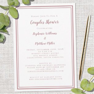 Invitation Couples Wedding shower Fiançailles Dusty Rose Rose