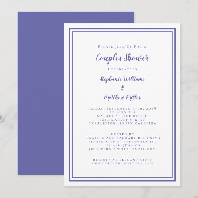 Invitation Couples Wedding shower Fiançailles Periwinkle bleu (Devant / Derrière)