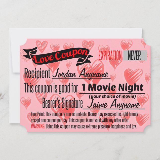 Invitation Coupon d'amour de nuit du FILM (Devant)