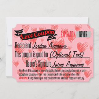 Invitation Coupon d'amour PERSONNALISÉ pour BLANK