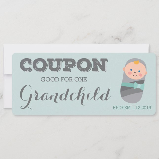 Invitation Coupon pour petit-enfant bleu bébé garçon fille (Devant)