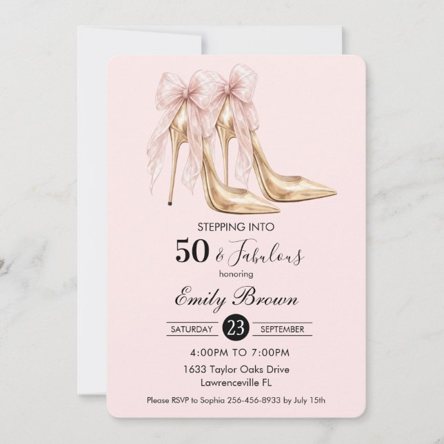 Invitation Couquette Blush Bow Mode Talon 50e Anniversaire (Devant)
