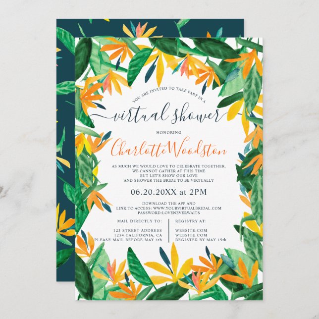 Invitation Courbe d'aquarelle florale tropicale douche virtue (Devant / Derrière)