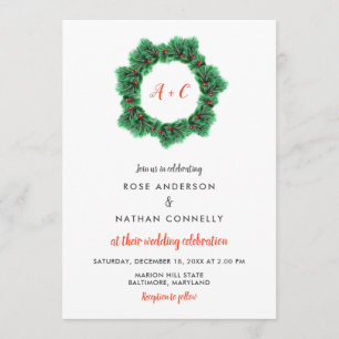 Invitation Courbe de Noël  Monogramme de mariage d'hiver