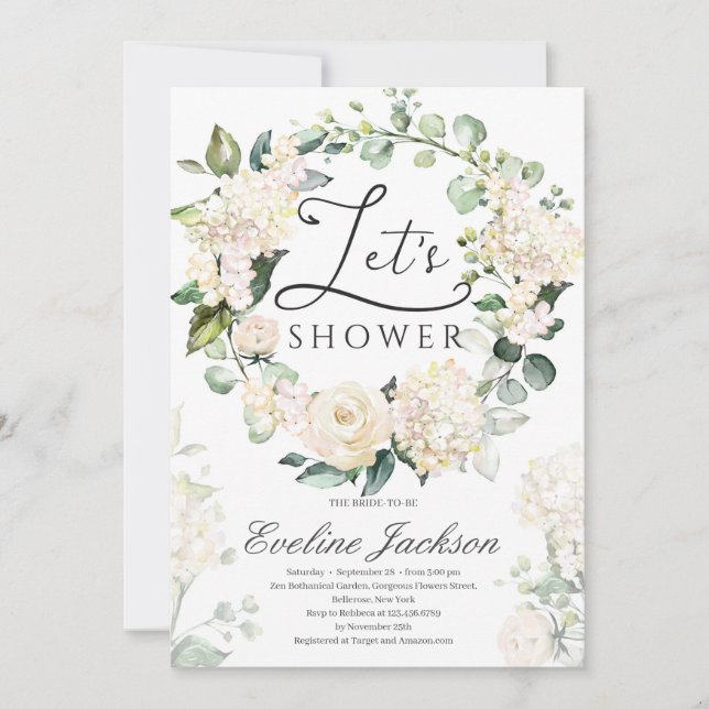 Invitation Courbe fleurie verte rose blanche or géométrique (Devant)