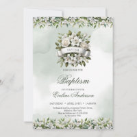 Courbe florale à aquarelle chic avec ruban Baptême