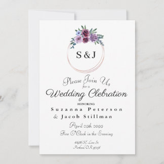 Invitation Courbe florale d'aquarelle simple avec initiales