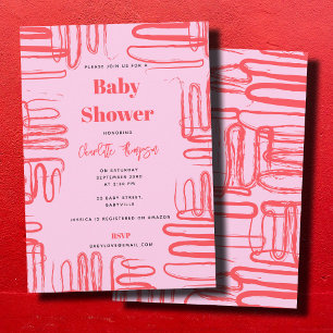 Invitation Courbe Rose Gribouillis Abstrait Baby Shower