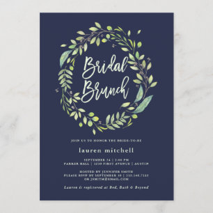 Invitation Courbe verte feutrée  Brunch nuptial bleu de minui