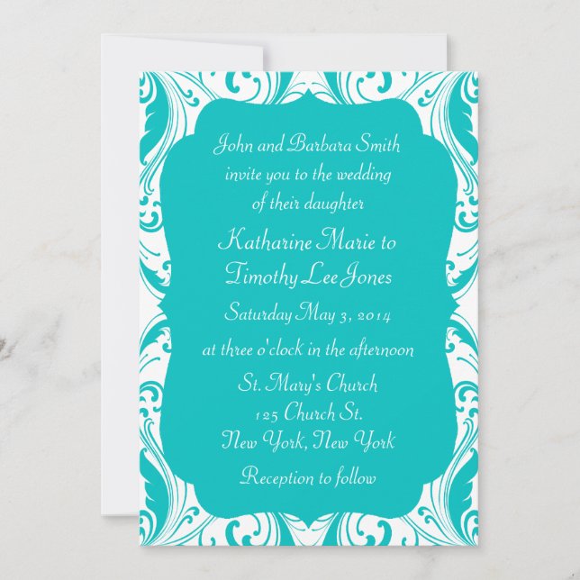 Invitation Courbes classiques Mariage Turquoise (Devant)