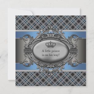 Invitation Couronne à carreaux bleus Petit Prince Garçon Baby
