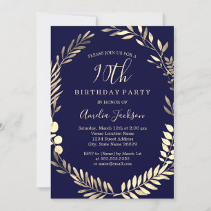 Invitation Couronne aquarelle élégante navale dorée 90e anniv
