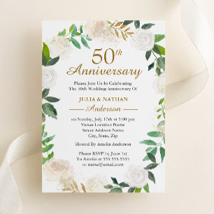 Invitation Couronne aquarelle or 50e anniversaire de mariage