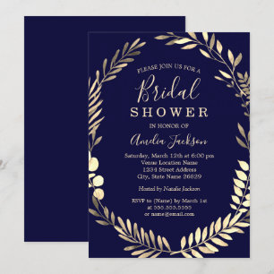 Invitation Couronne aquarelle or marine Fête de mariage