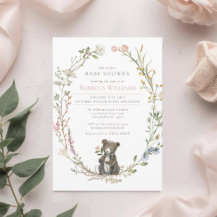 Invitation Couronne aquarelle ours en forêt Baby Shower