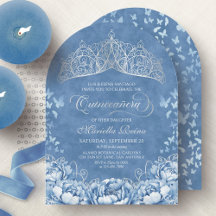Couronne argentée bleu clair en tiare Quinceanera