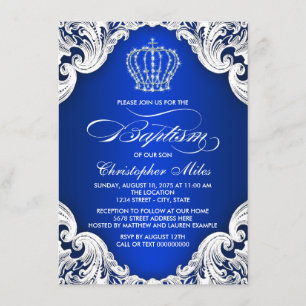 Invitation Couronne Bleu Royal Baptême Garçon