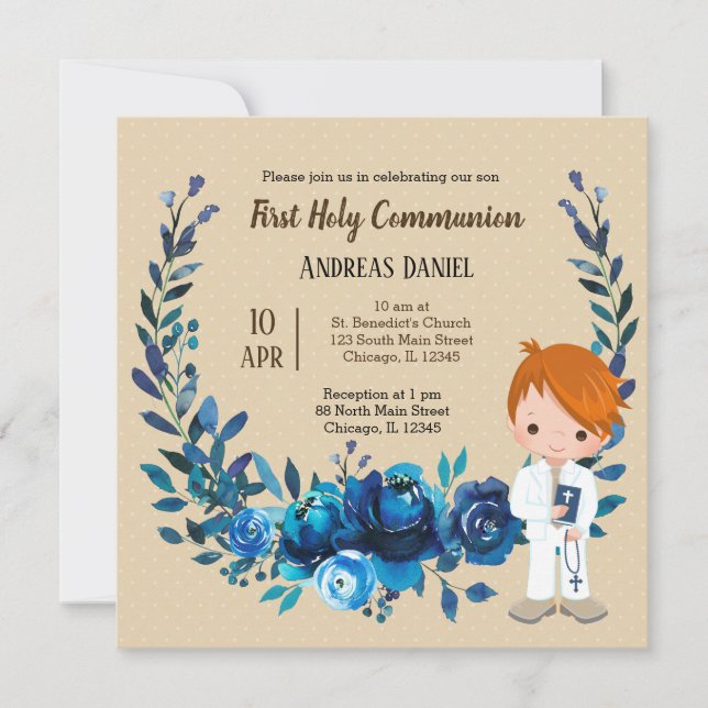 Invitation Couronne bleue de la Sainte Communion (Devant)