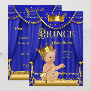 Invitation Couronne Bleue Royale Prince Baby Shower Blond Dor