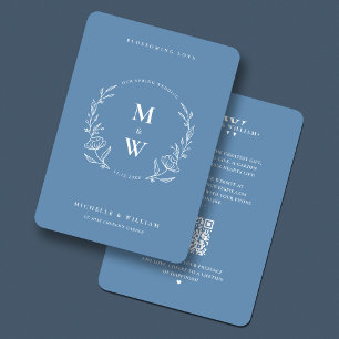 Invitation Couronne Bohème Monogramme Fleurs Mariage Bleu Pou