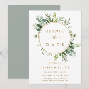 Invitation Couronne botanique or mariage changement de date