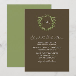 Invitation Couronne botanique Tons Terre Mariage Réception