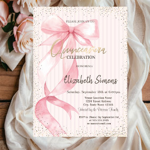 Invitation Couronne,Confettis,Rubans Rayés Rose Quinceañera