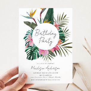 Invitation Couronne d'anniversaire oiseau de paradis aquarell