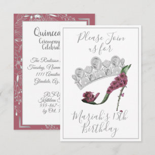 Invitation Couronne d'argent, chaussure à talon haute en fée 