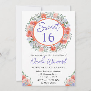 Invitation Couronne de 16 ans douce à l'aquarelle orange et v