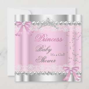Invitation Couronne de Baby Shower Fille Blanc Rose Princesse