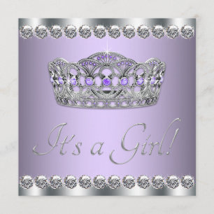 Invitation Couronne de bébé lavande violet Tiara argenté