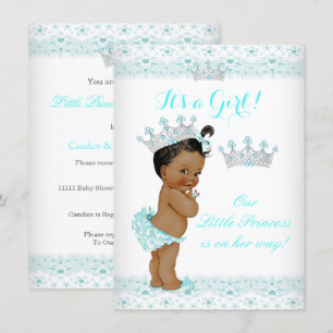 Invitation Couronne de bébé princesse Aqua Blanc Ethnique