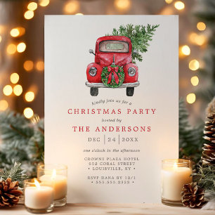 Invitation Couronne de camion rouge aquarelle pour fête de No