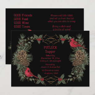 Invitation Couronne de Cardinal Rouge Souper de Noël à potluc