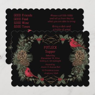 Invitation Couronne de Cardinal Rouge Souper de Noël à potluc