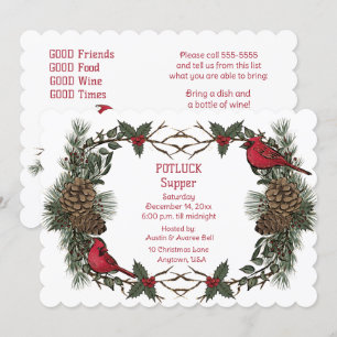 Invitation Couronne de Cardinal Rouge Souper de Noël à potluc