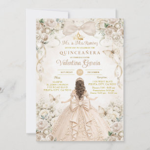 Invitation Couronne de Champagne Florale Quinceañera Princess
