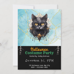 Invitation Couronne de chat noir strass Halloween noir