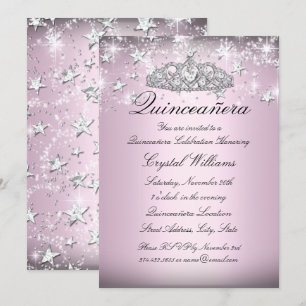 Invitation Couronne de claquement rose étoiles Quinceanera In