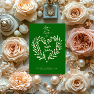 Invitation Couronne de cœur vert émeraude Économisez la date 