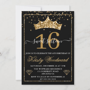 Invitation Couronne de confettis diamant or Sweet 16
